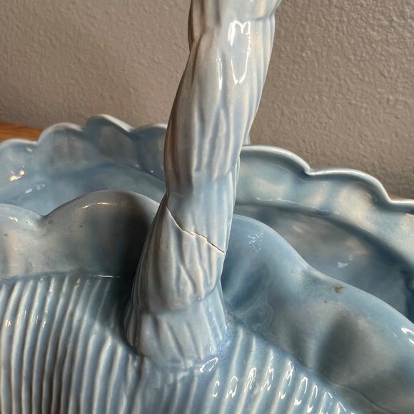 Vintage Ceramic Flower Basket Handmade Blue Cottage Farmhouse Decor - Picture 6 of 6